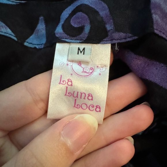 La Luna Loca Button-Down Tank Dress Tropical Butterfly Flower Black Blue Purple - Picture 2 of 4